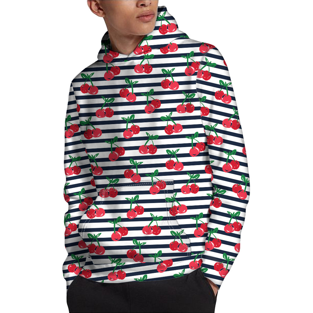 Cherry Striped Pattern Print Pullover Hoodie