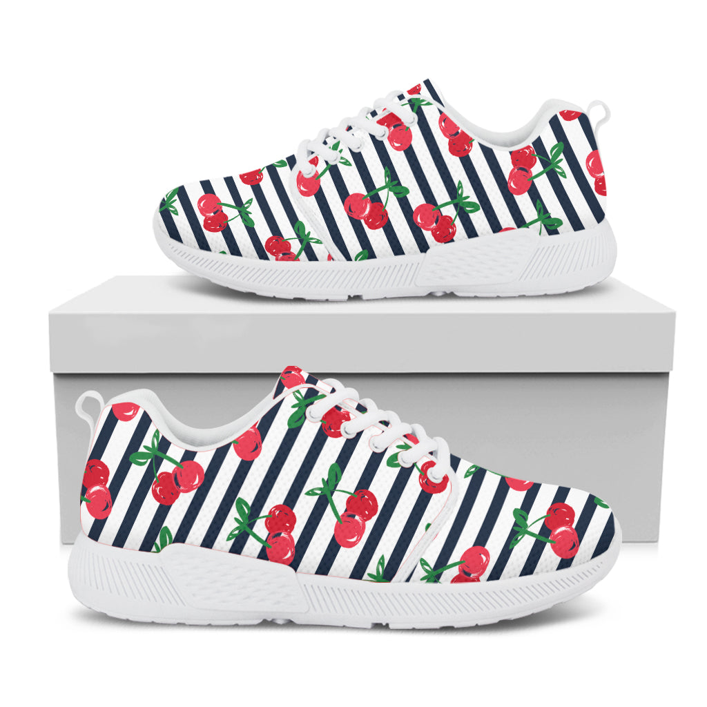 Cherry Striped Pattern Print White Athletic Shoes