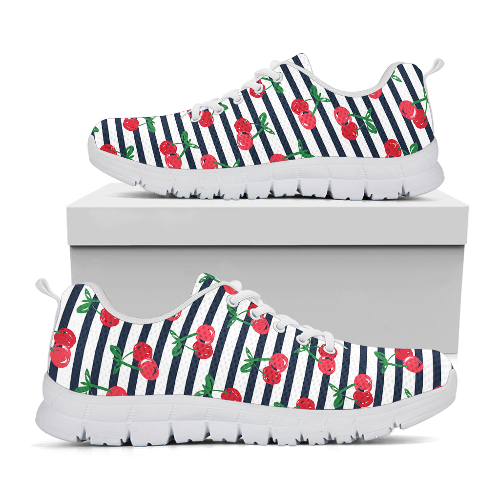 Cherry Striped Pattern Print White Sneakers