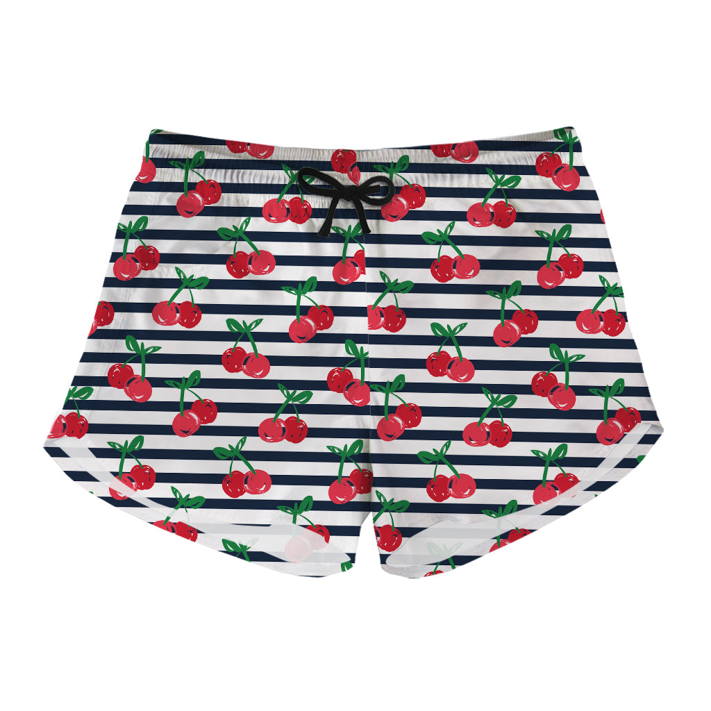 Cherry Striped Pattern Print Women's Shorts