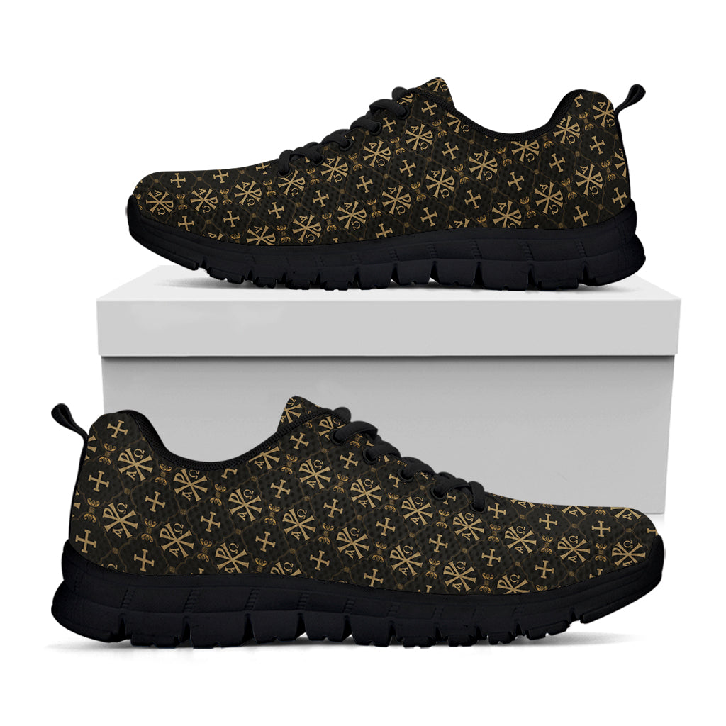 Chi Rho Orthodox Pattern Print Black Sneakers