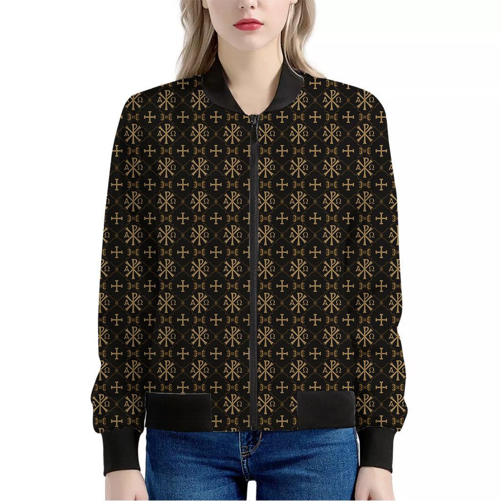 Chi Rho Orthodox Pattern Print Women's Bomber Jacket