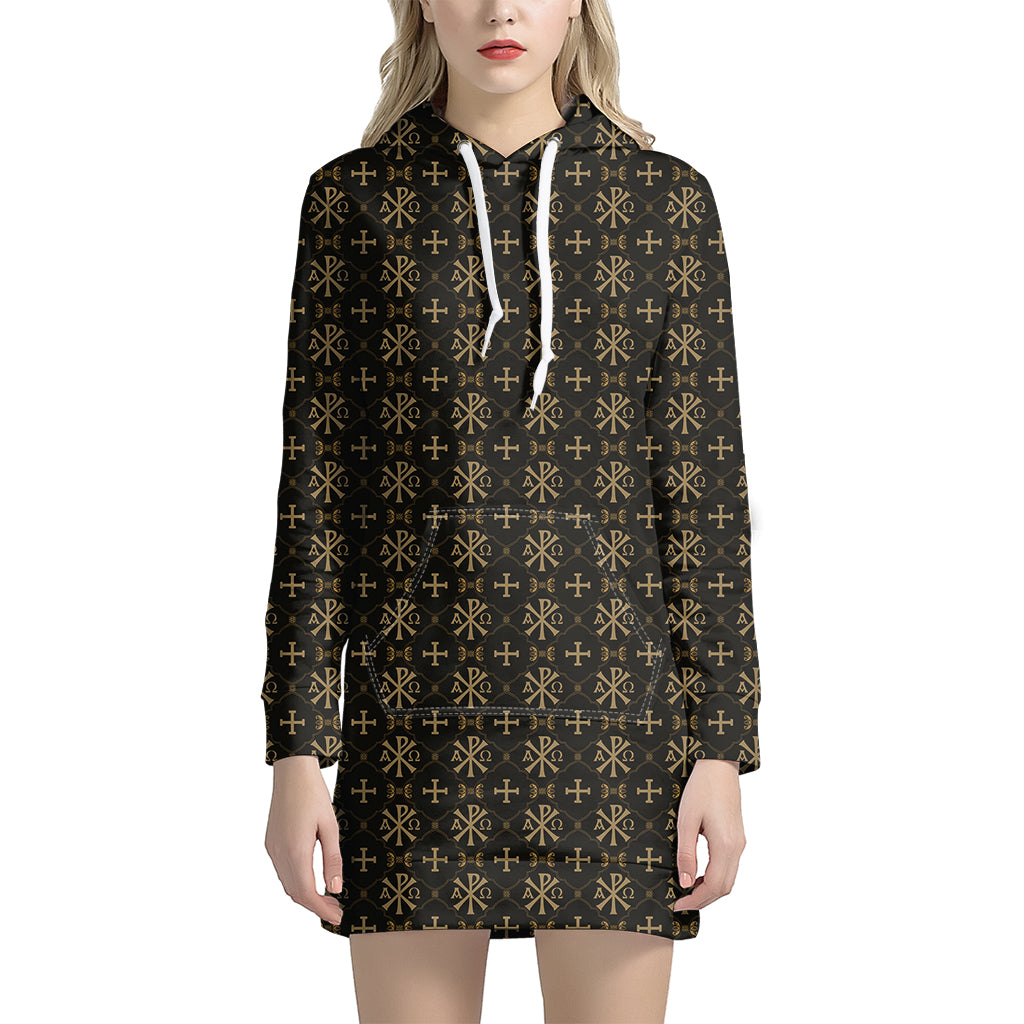 Chi Rho Orthodox Pattern Print Women's Pullover Hoodie Dress