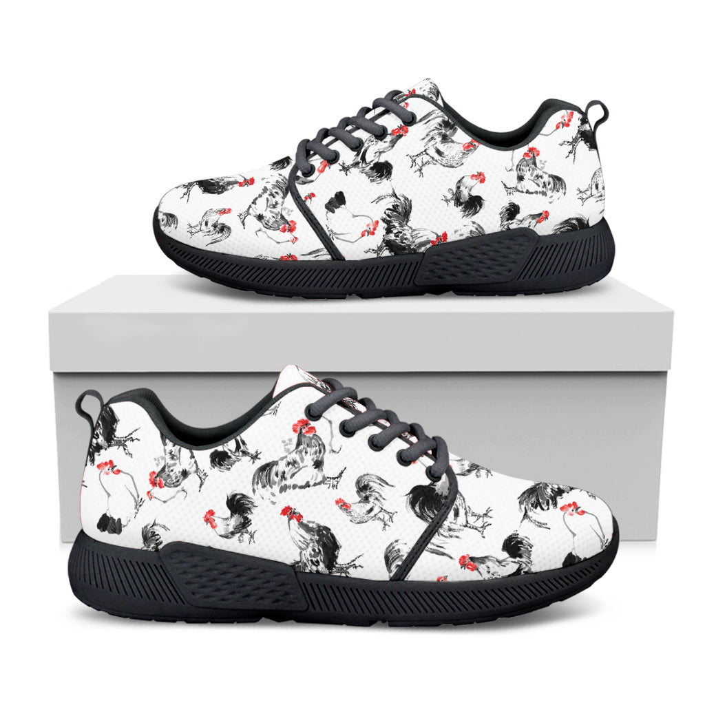 Chicken Ink Painting Pattern Print Black Athletic Shoes