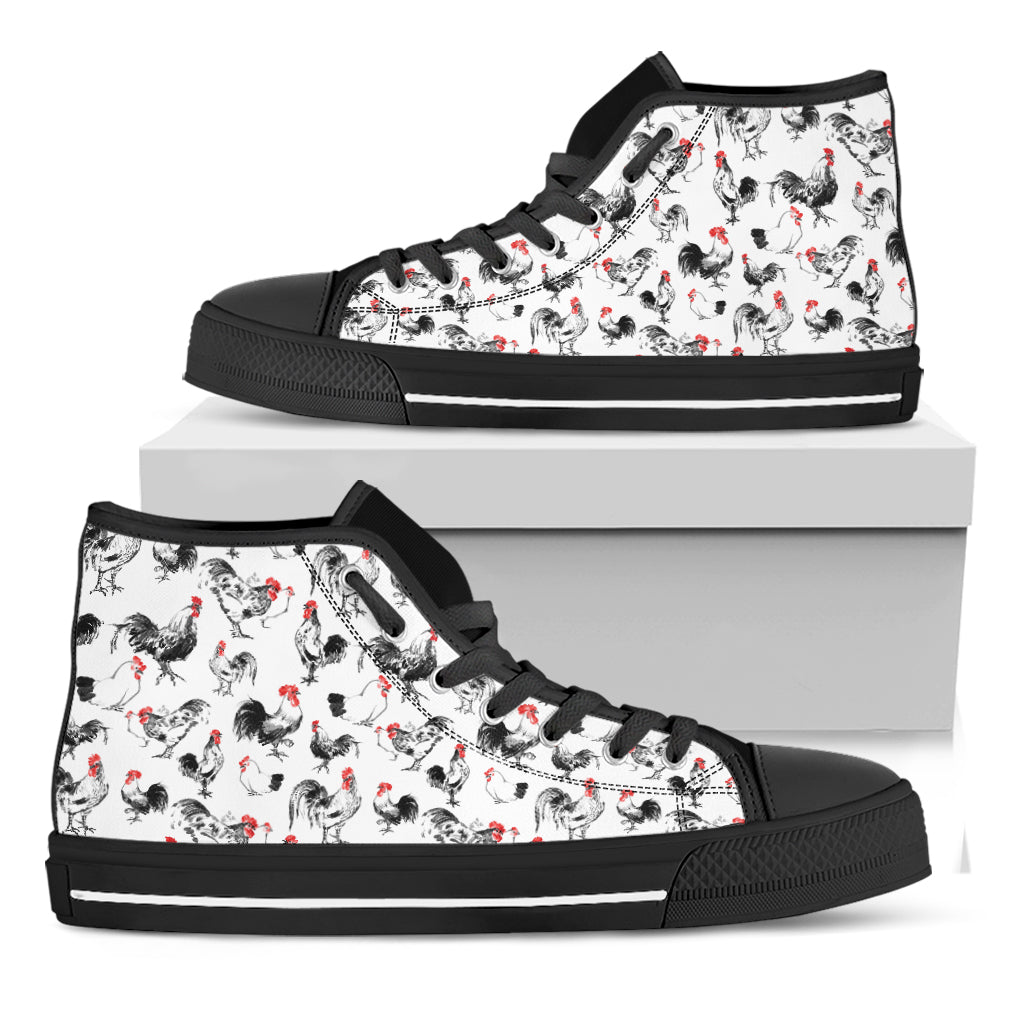 Chicken Ink Painting Pattern Print Black High Top Shoes