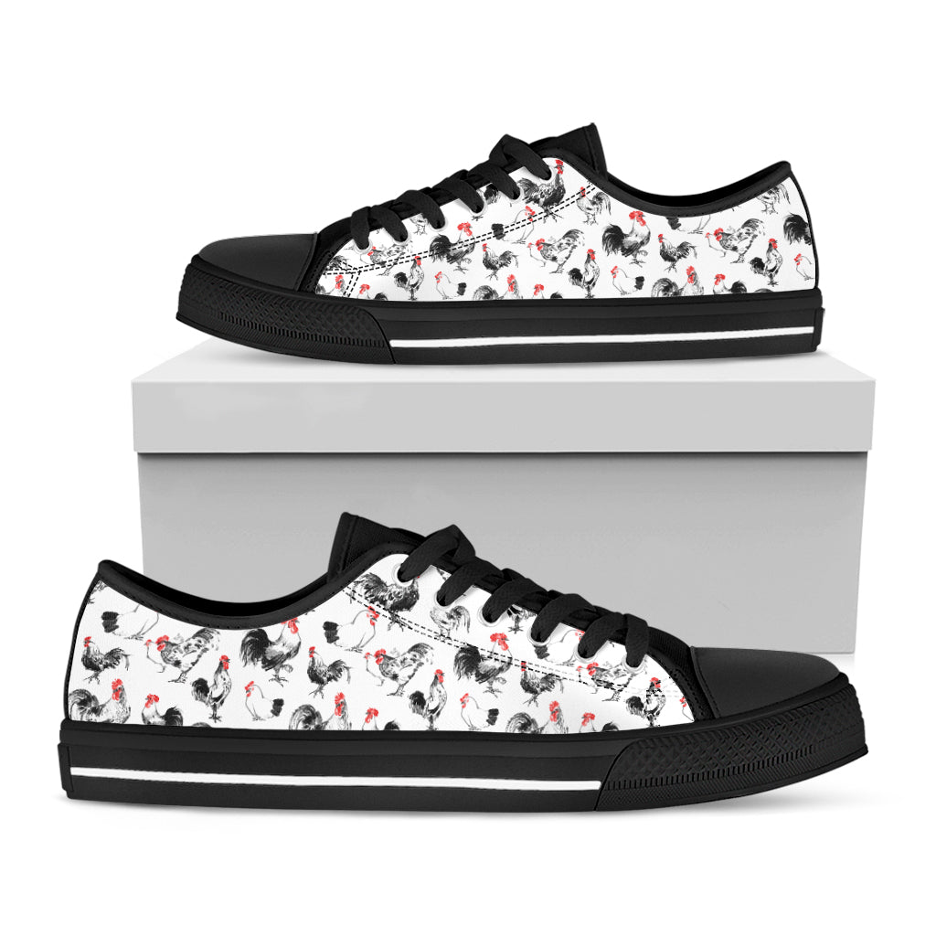 Chicken Ink Painting Pattern Print Black Low Top Shoes