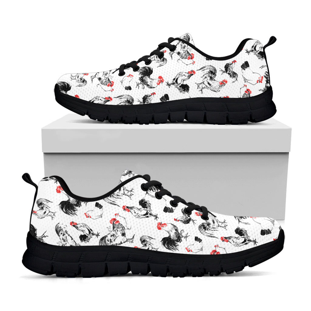 Chicken Ink Painting Pattern Print Black Sneakers