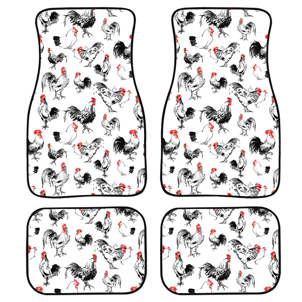 Chicken Ink Painting Pattern Print Front and Back Car Floor Mats