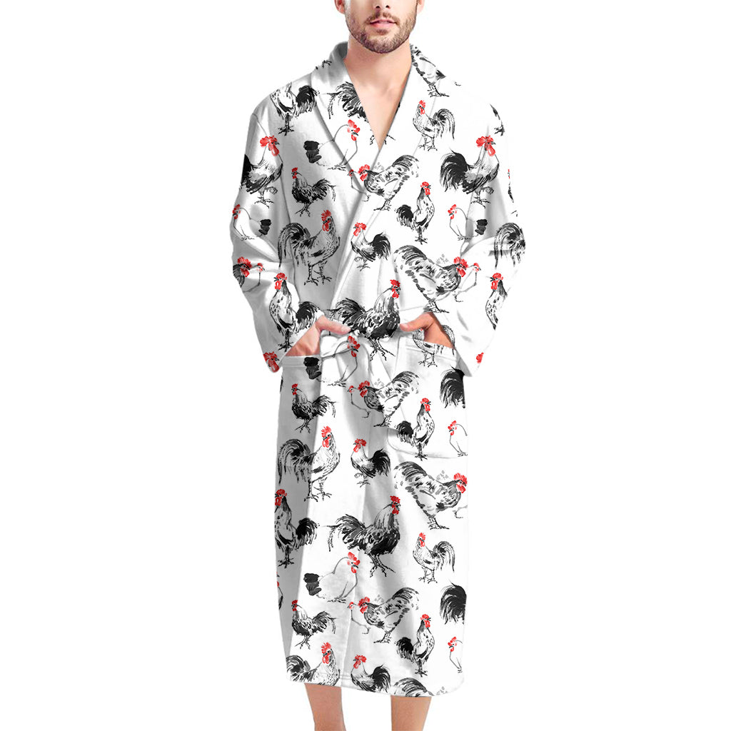 Chicken Ink Painting Pattern Print Men's Bathrobe