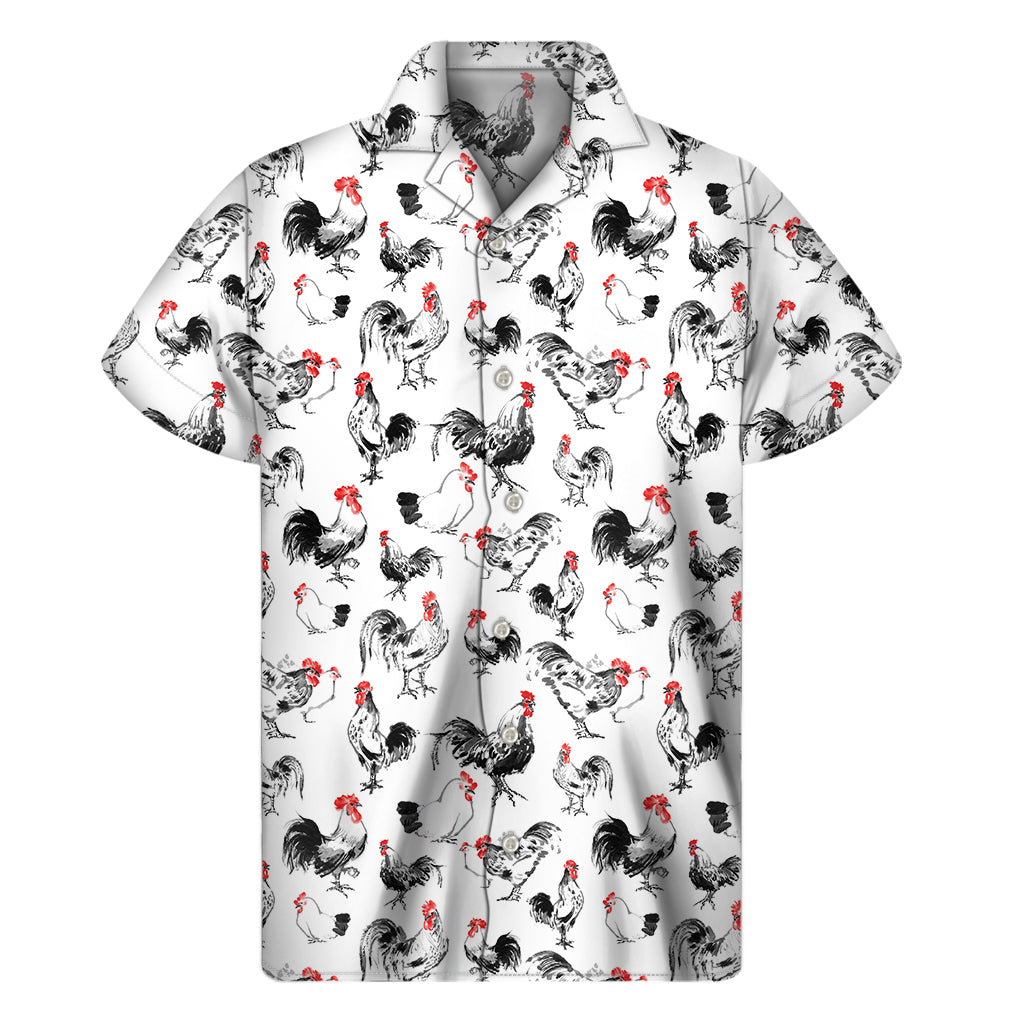 Chicken Ink Painting Pattern Print Men's Short Sleeve Shirt