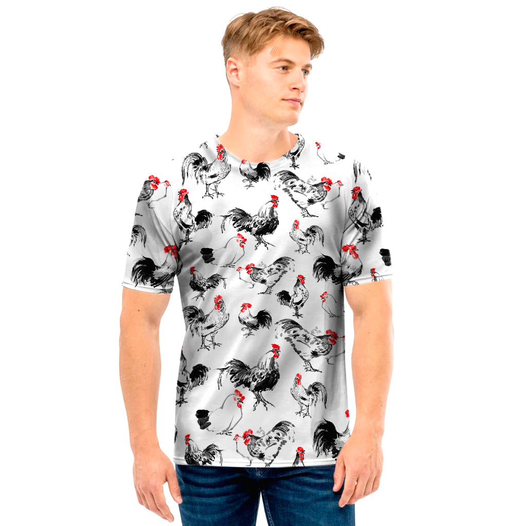 Chicken Ink Painting Pattern Print Men's T-Shirt