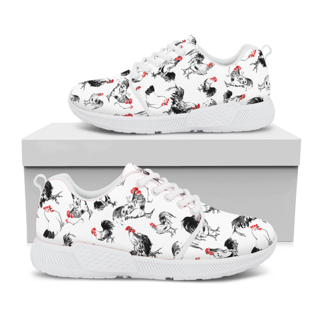 Chicken Ink Painting Pattern Print White Athletic Shoes