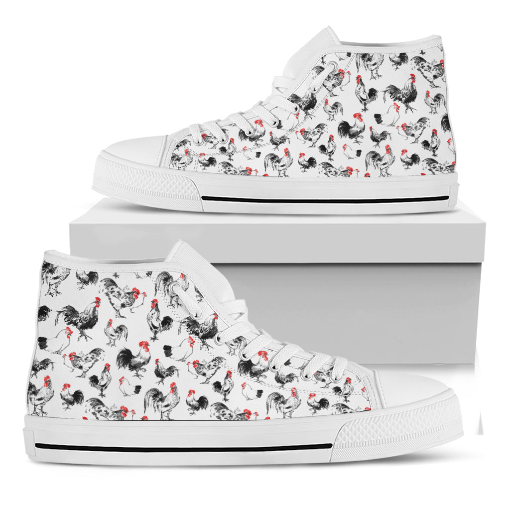 Chicken Ink Painting Pattern Print White High Top Shoes