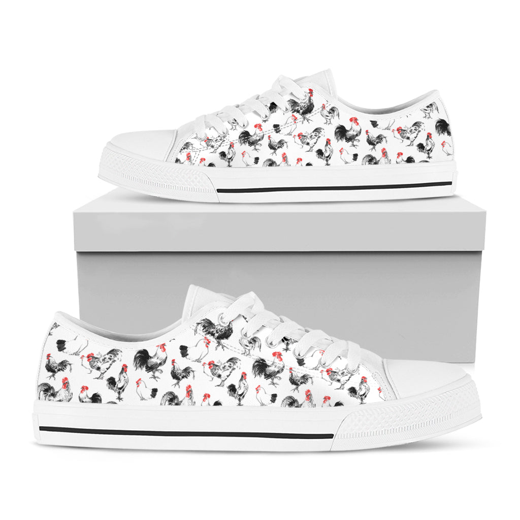 Chicken Ink Painting Pattern Print White Low Top Shoes