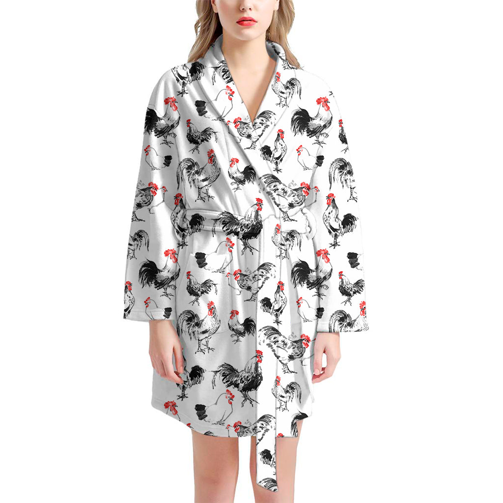 Chicken Ink Painting Pattern Print Women's Bathrobe