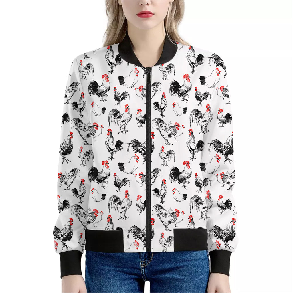 Chicken Ink Painting Pattern Print Women's Bomber Jacket