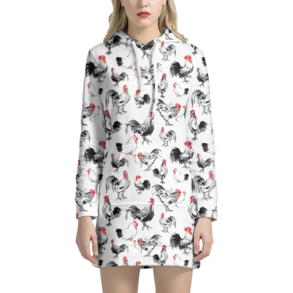 Chicken Ink Painting Pattern Print Women's Pullover Hoodie Dress