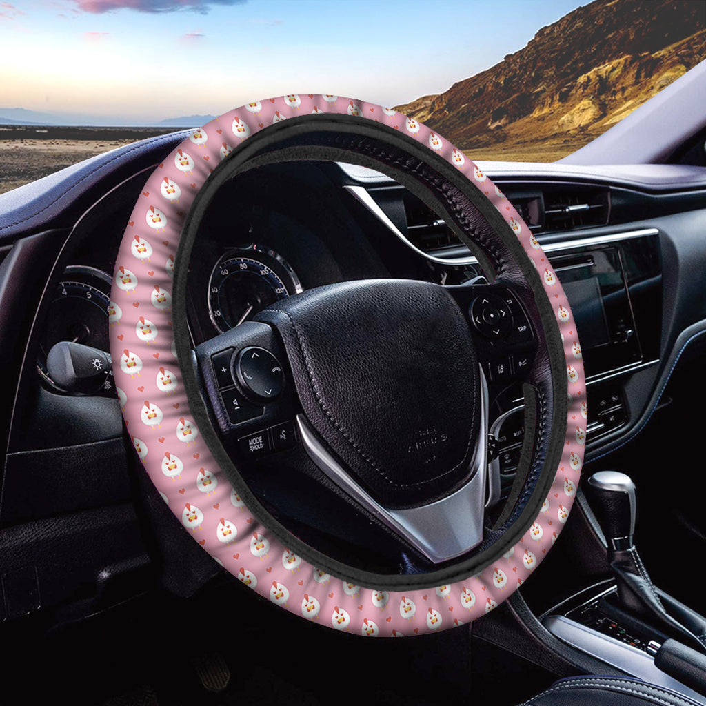 Chicken Love Emoji Pattern Print Car Steering Wheel Cover