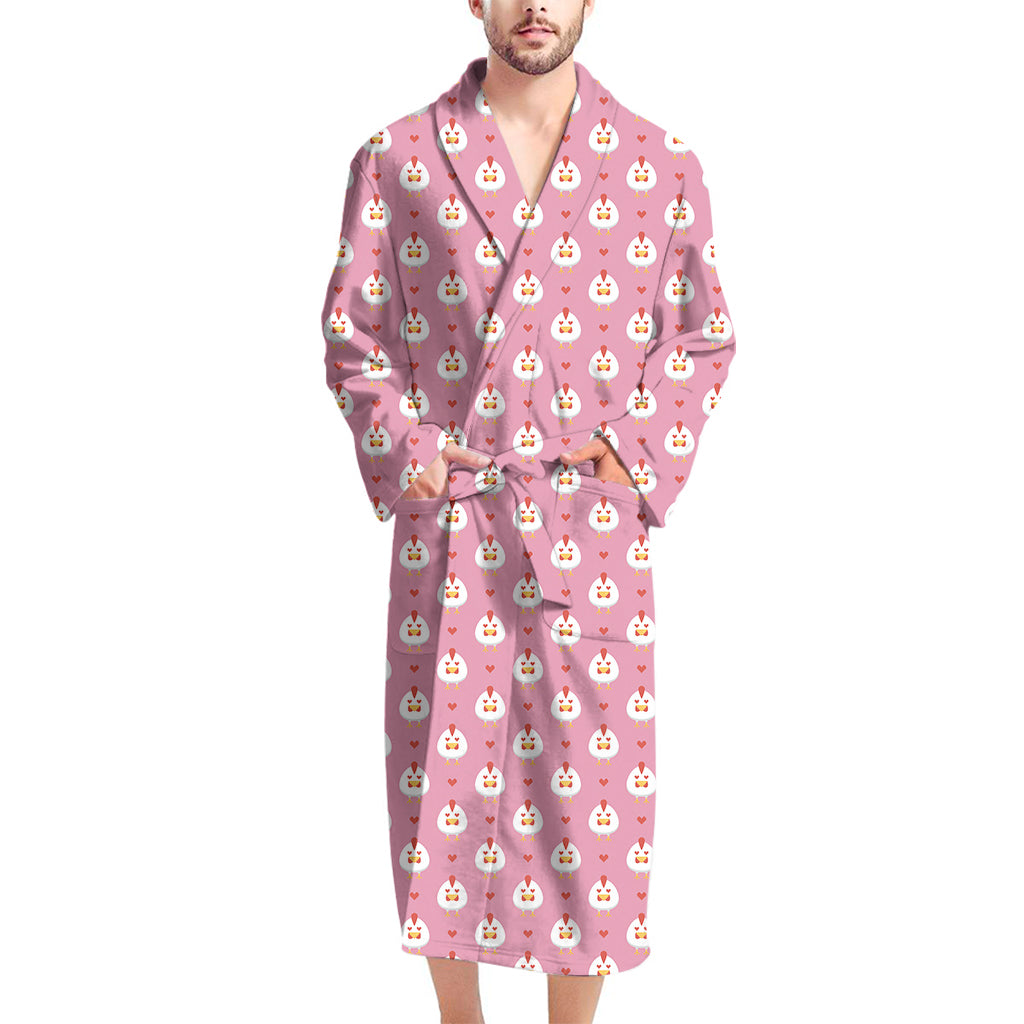 Chicken Love Emoji Pattern Print Men's Bathrobe