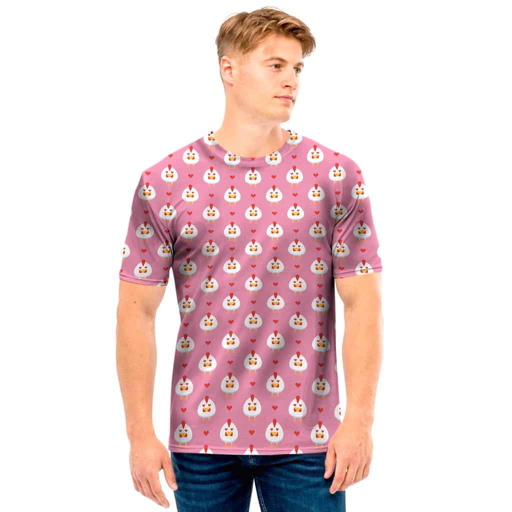 Chicken Love Emoji Pattern Print Men's T-Shirt