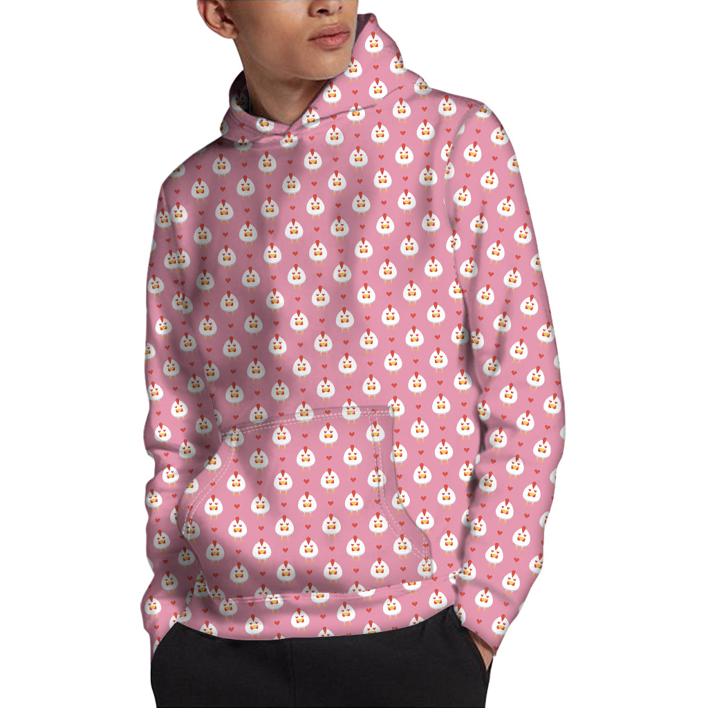 Chicken Love Emoji Pattern Print Pullover Hoodie