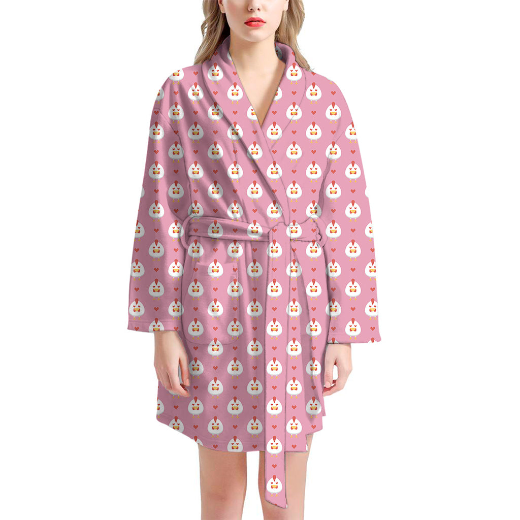 Chicken Love Emoji Pattern Print Women's Bathrobe