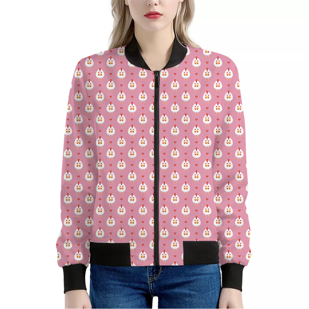 Chicken Love Emoji Pattern Print Women's Bomber Jacket