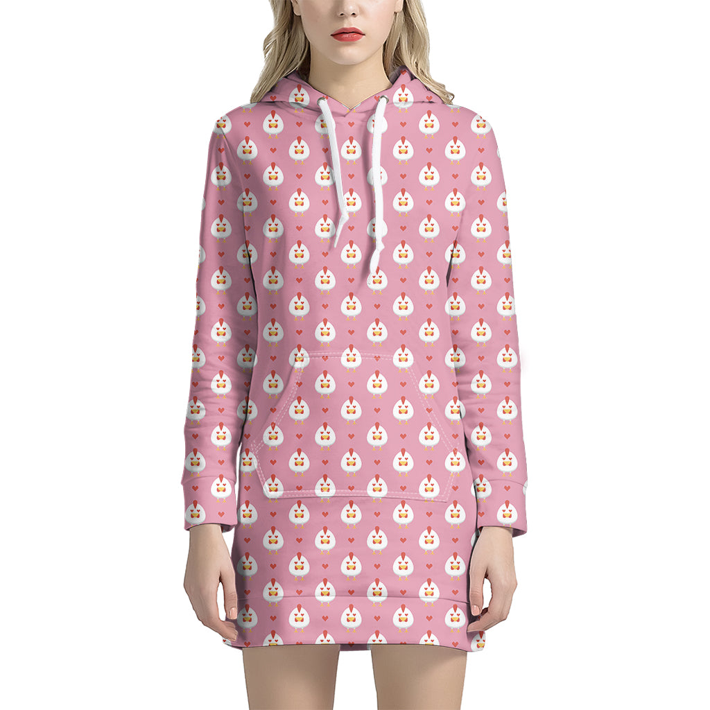 Chicken Love Emoji Pattern Print Women's Pullover Hoodie Dress