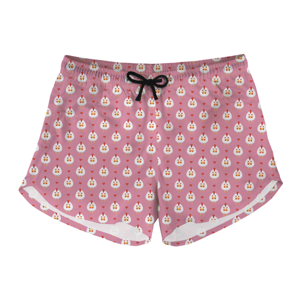 Chicken Love Emoji Pattern Print Women's Shorts