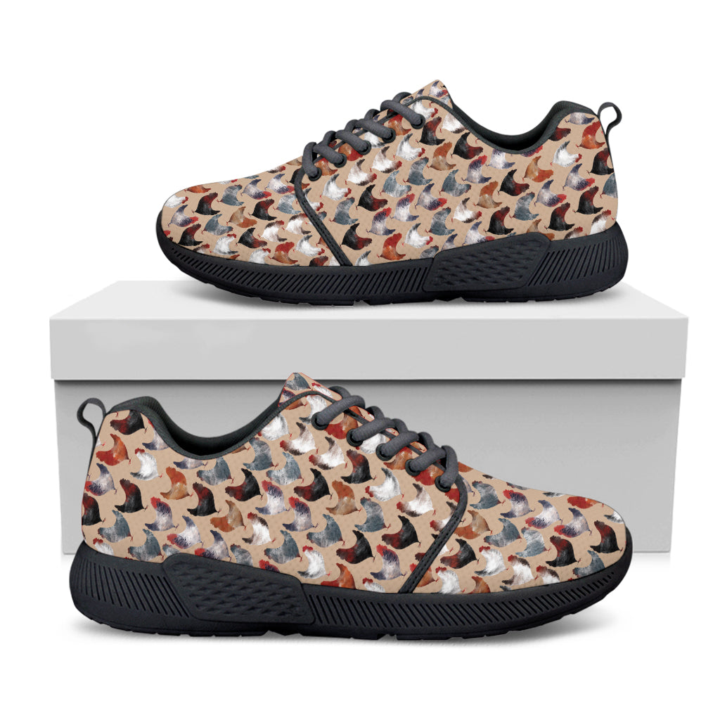 Chicken Painting Pattern Print Black Athletic Shoes