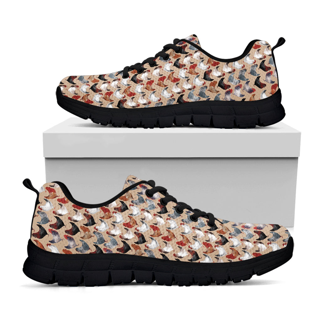 Chicken Painting Pattern Print Black Sneakers