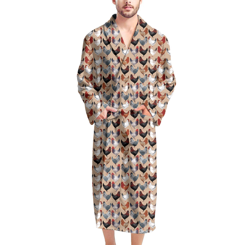 Chicken Painting Pattern Print Men's Bathrobe