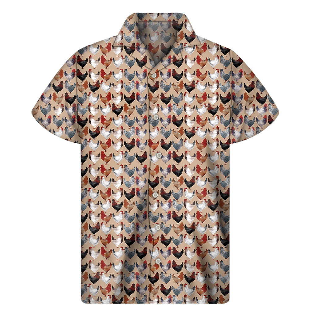 Chicken Painting Pattern Print Men's Short Sleeve Shirt