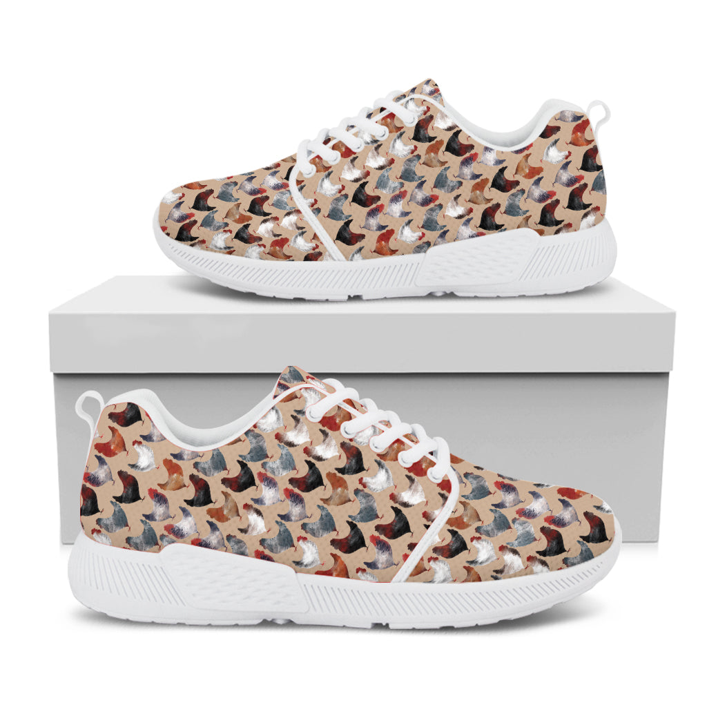 Chicken Painting Pattern Print White Athletic Shoes