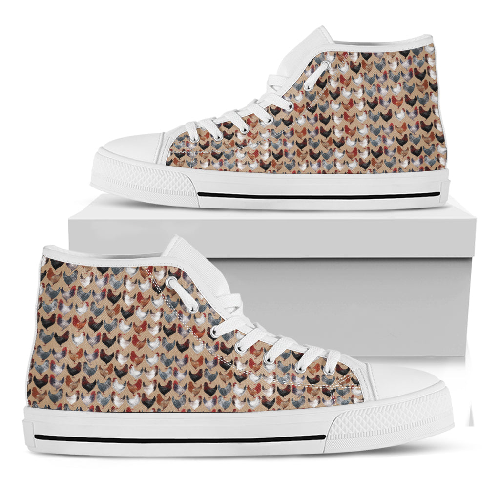 Chicken Painting Pattern Print White High Top Shoes