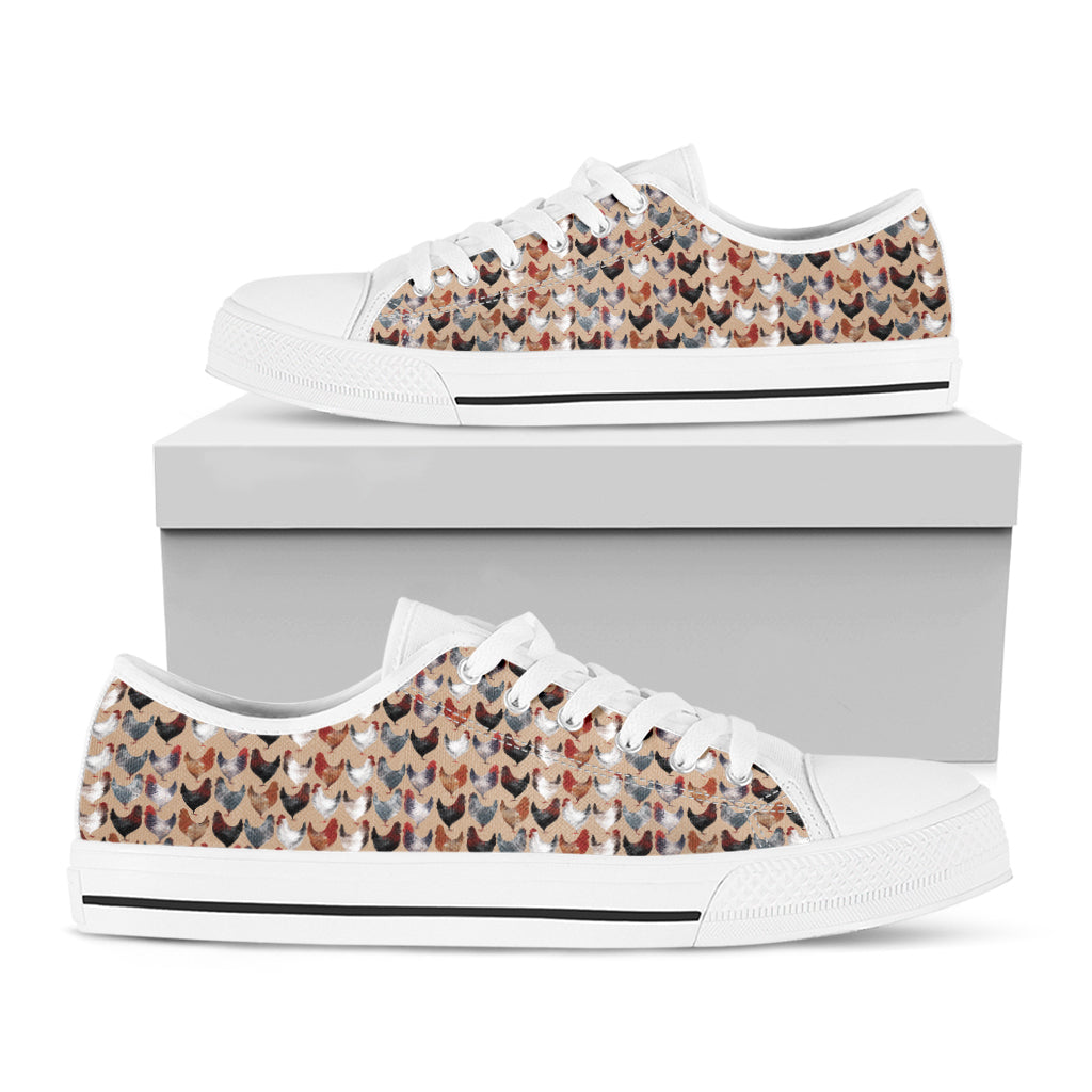 Chicken Painting Pattern Print White Low Top Shoes