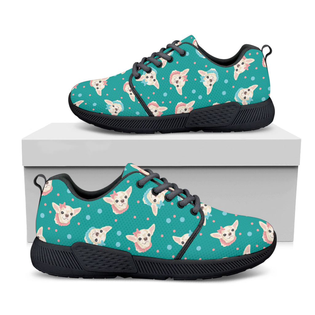 Chihuahua Puppy Pattern Print Black Athletic Shoes