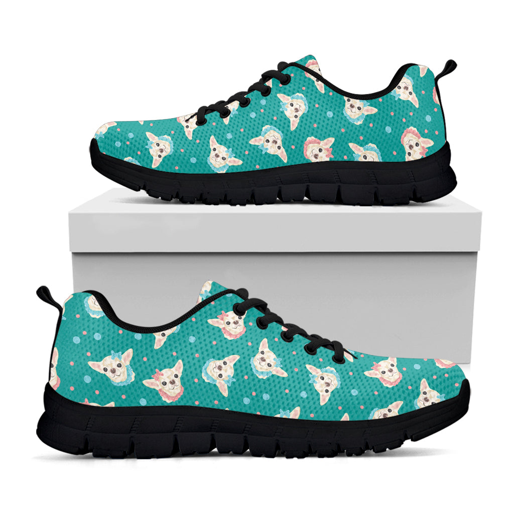 Chihuahua Puppy Pattern Print Black Sneakers