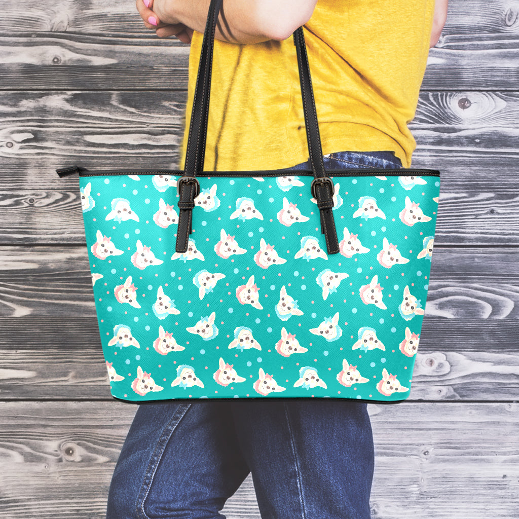 Chihuahua Puppy Pattern Print Leather Tote Bag