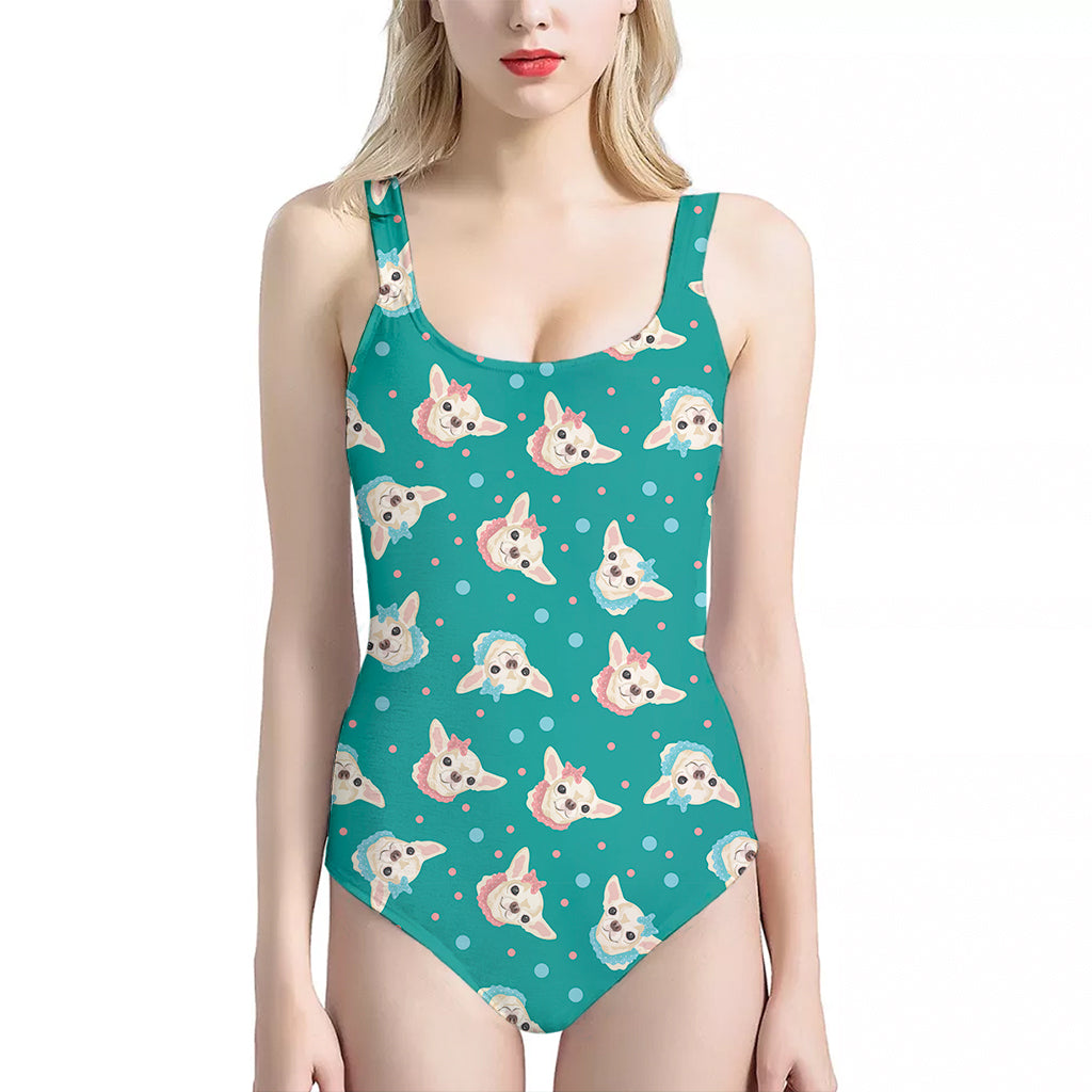 Chihuahua Puppy Pattern Print One Piece Halter Neck Swimsuit