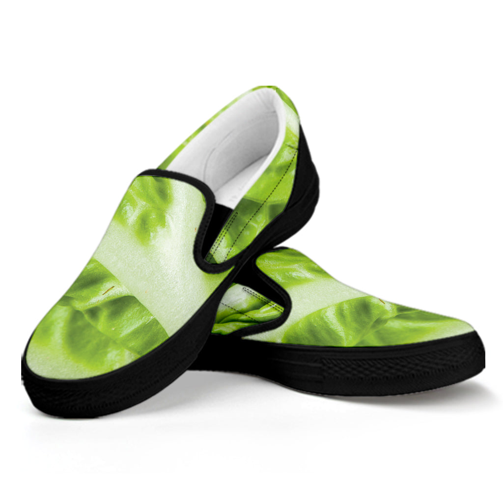 Chinese Cabbage Leaf Print Black Slip On Shoes