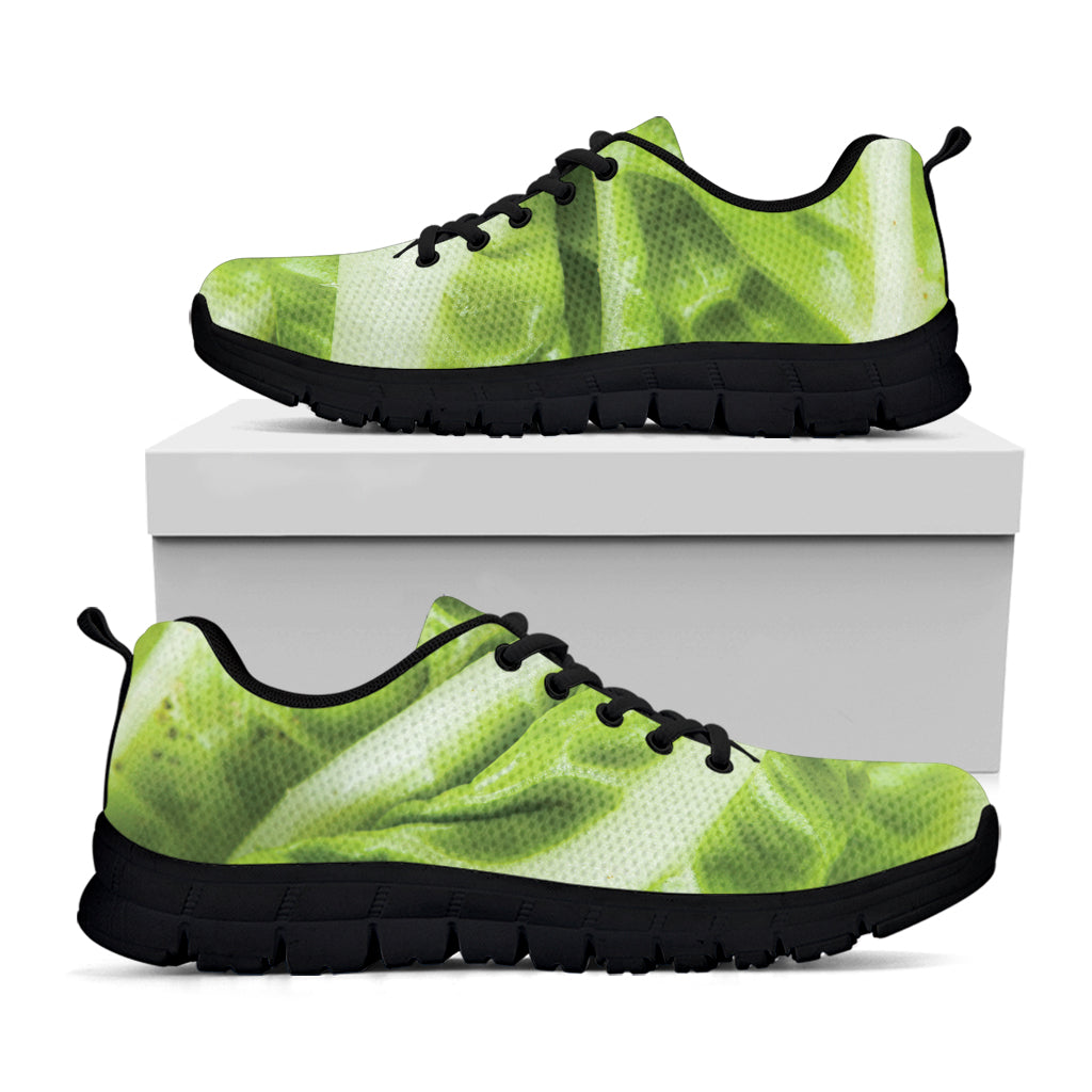 Chinese Cabbage Leaf Print Black Sneakers