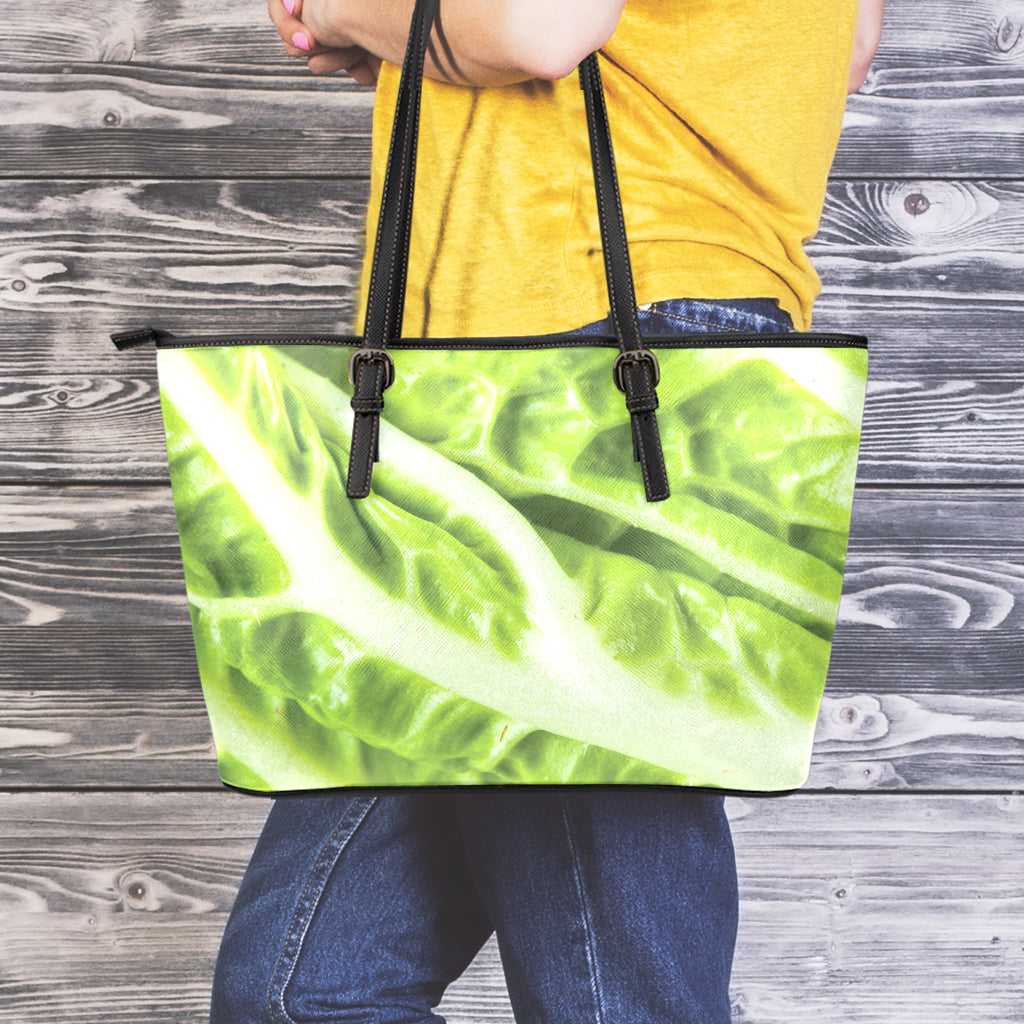 Chinese Cabbage Leaf Print Leather Tote Bag