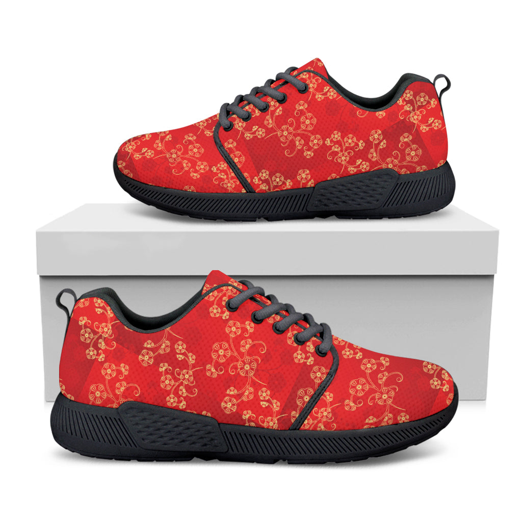 Chinese Cherry Blossom Pattern Print Black Athletic Shoes