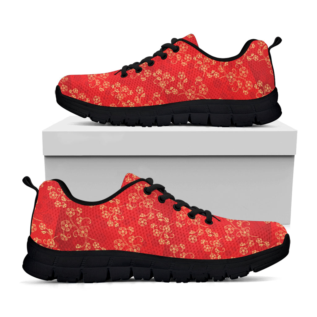 Chinese Cherry Blossom Pattern Print Black Sneakers