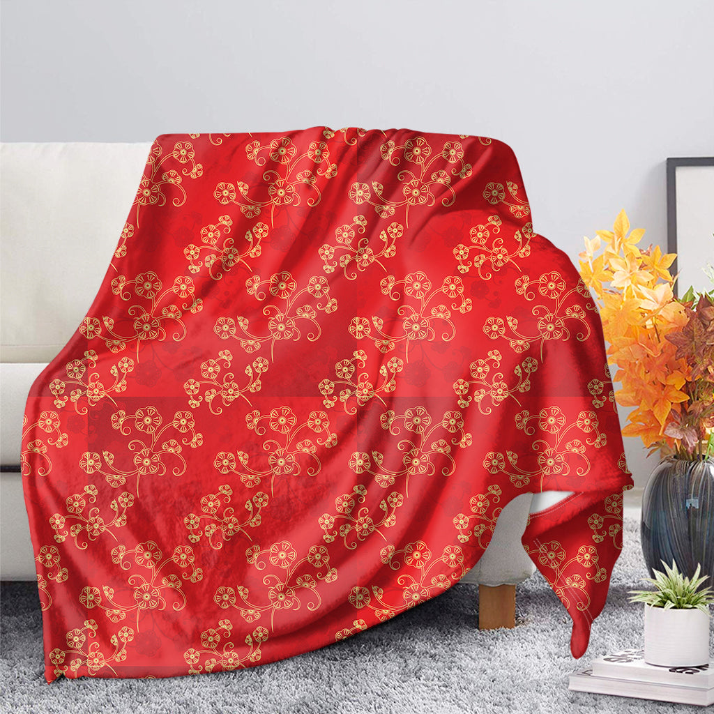 Chinese Cherry Blossom Pattern Print Blanket