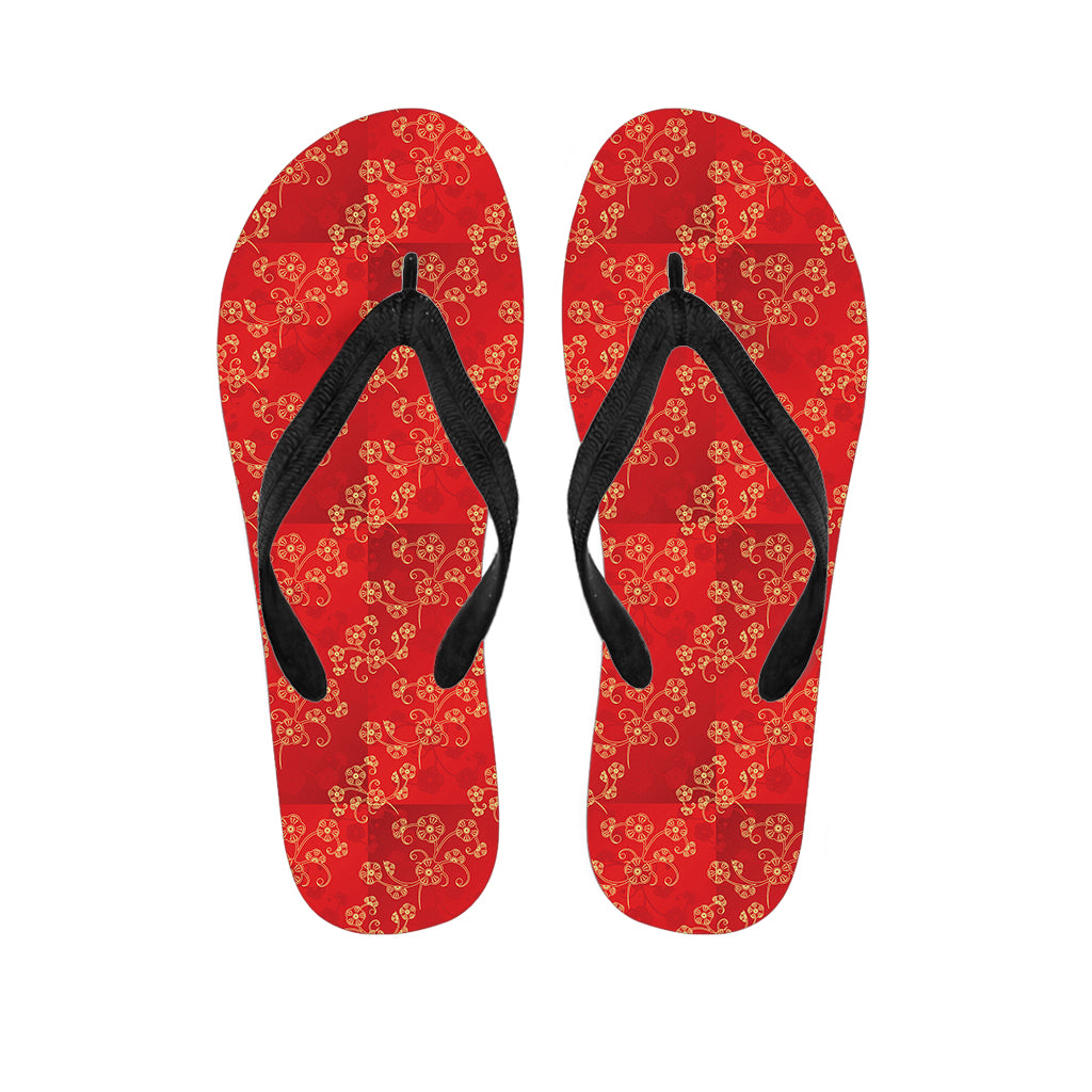 Chinese Cherry Blossom Pattern Print Flip Flops