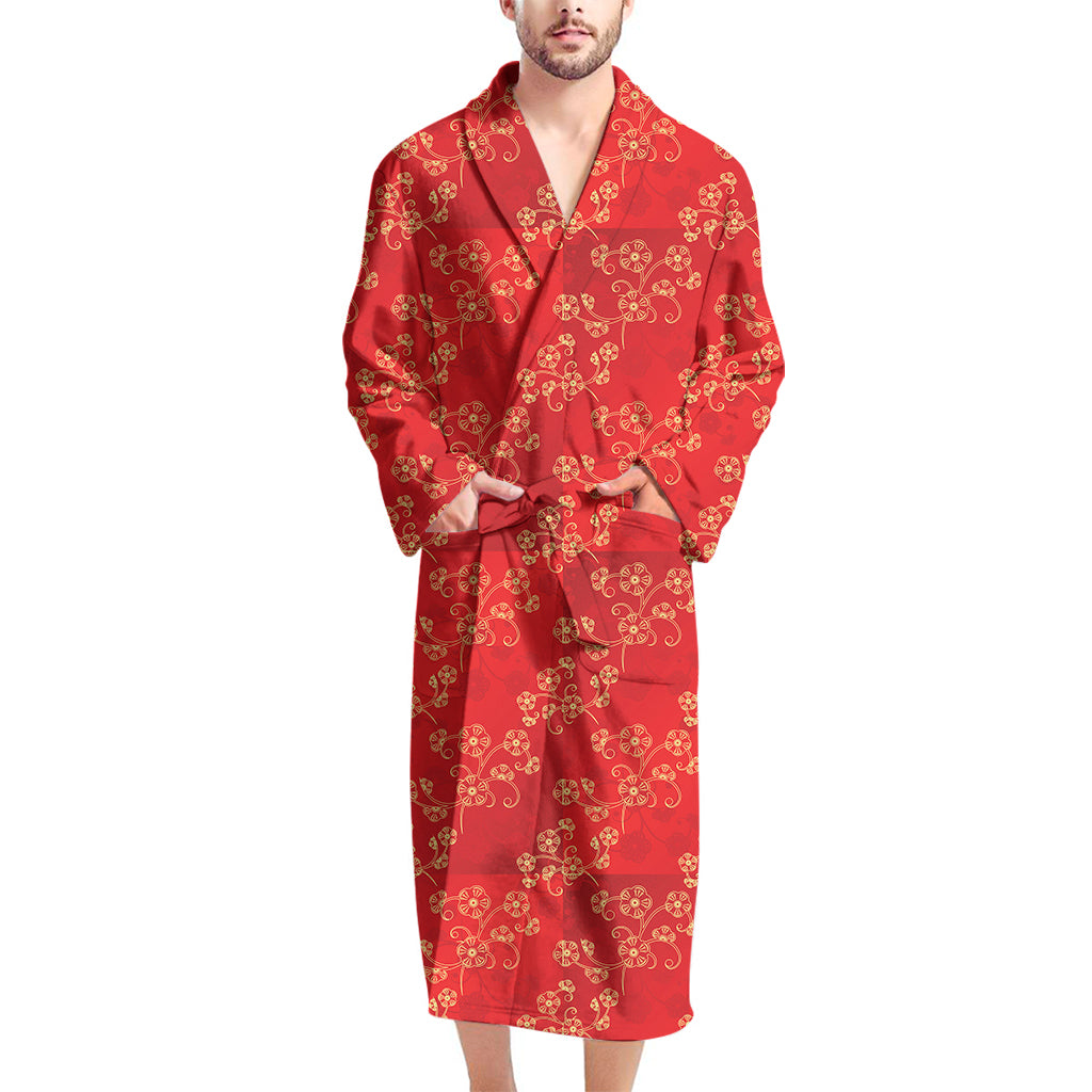 Chinese Cherry Blossom Pattern Print Men's Bathrobe