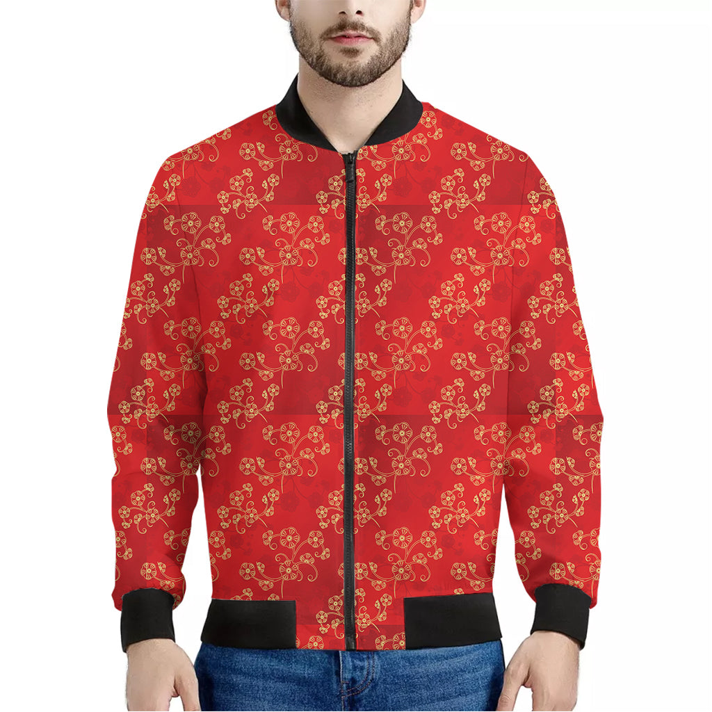 Chinese Cherry Blossom Pattern Print Men's Bomber Jacket