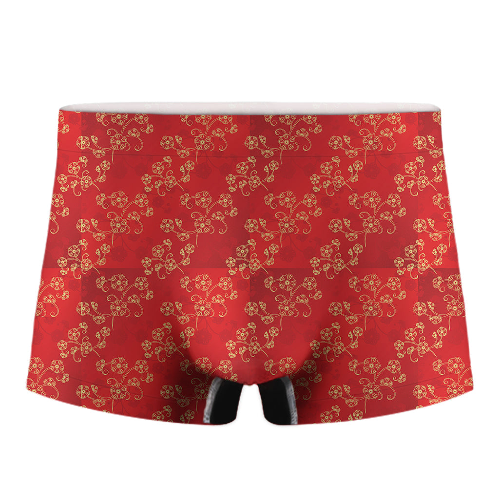 Chinese Cherry Blossom Pattern Print Men's Boxer Briefs